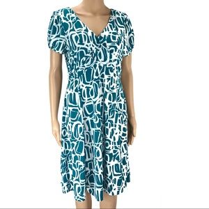 Marc Bouwer medium green white dress (#25)